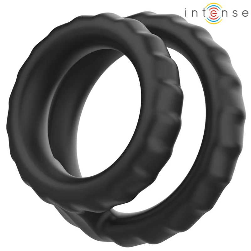 Intense - Dewey Anel de Pénis Duplo de Silicone Preto Modelo 2