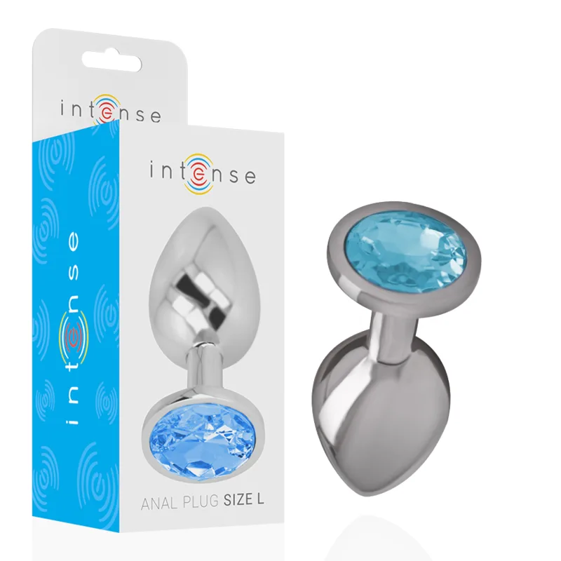 Intense - Plug Anal de Metal de Alumínio com Cristal Azul Tamanho L