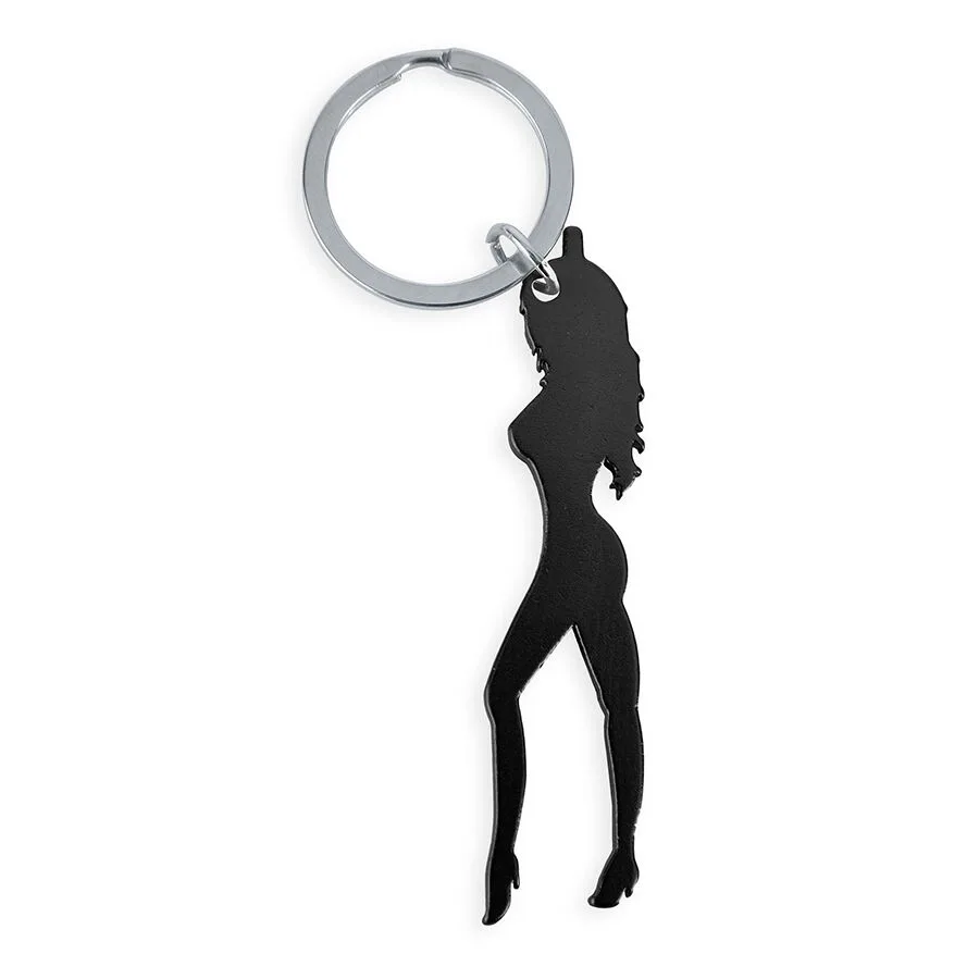 Diablo Picante - Keyring with Female Silhouette in Black Color with Beer Opener