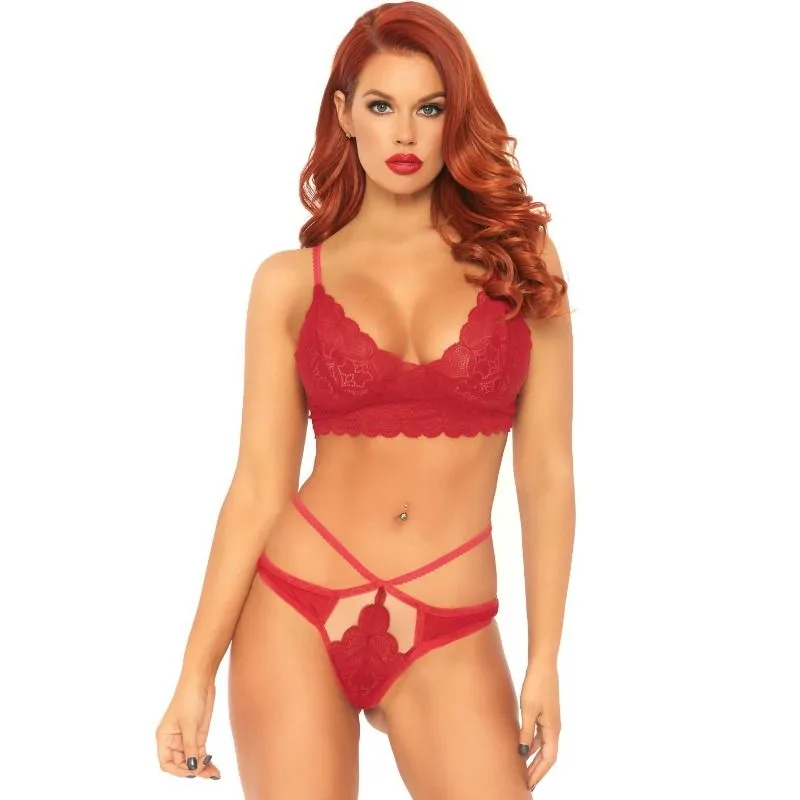 Leg Avenue - Conjunto 2 Peas Bralette de Renda e Tanga M/L