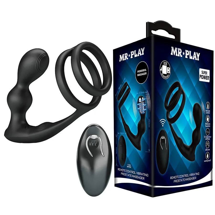 Mr Play - Plug Anal Vibratório com Anel Peniano e Controle Remoto