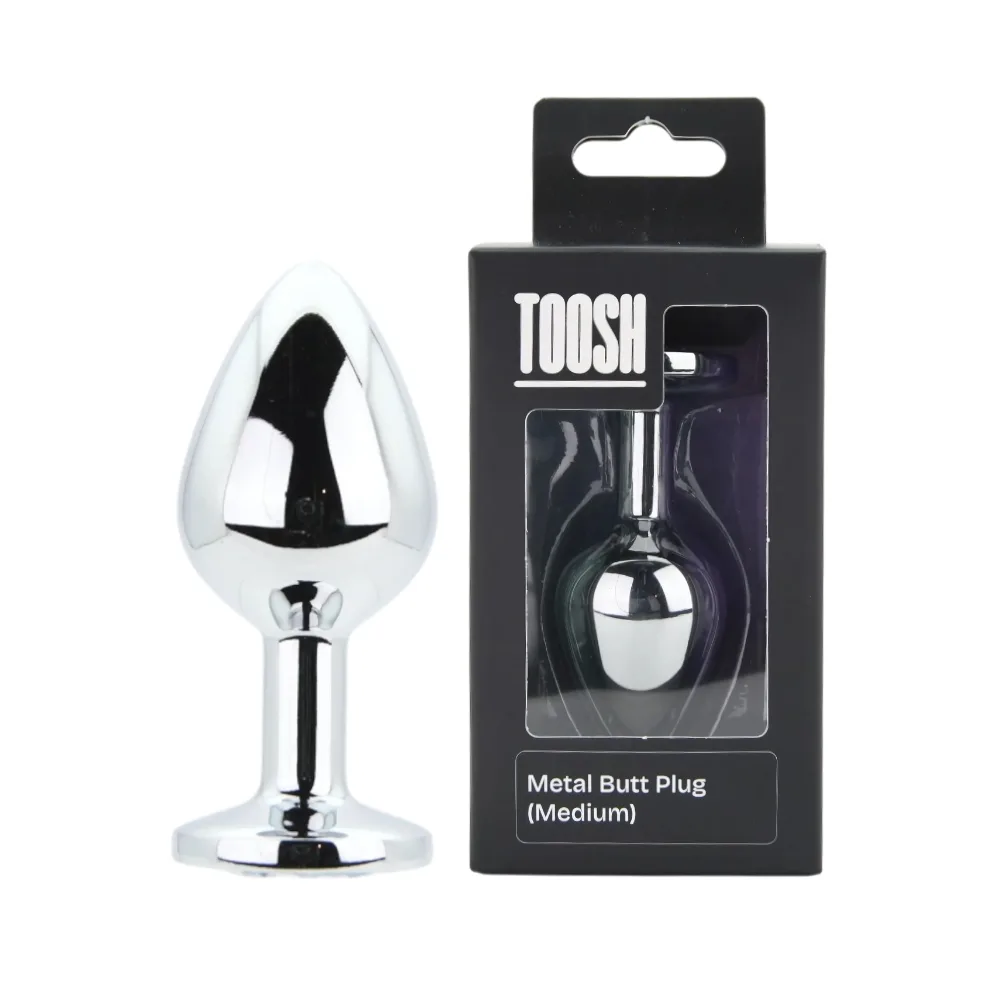 Toosh Plug Anal de Metal Prateado Médio Pedra Transparente