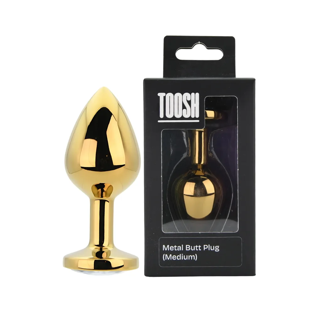 Toosh Plug Anal de Metal Dourado Médio Pedra Transparente