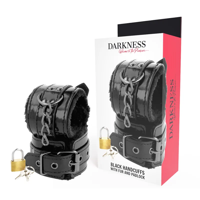 Darkness - Algemas de Couro Ajustveis Pretas com Cadeado