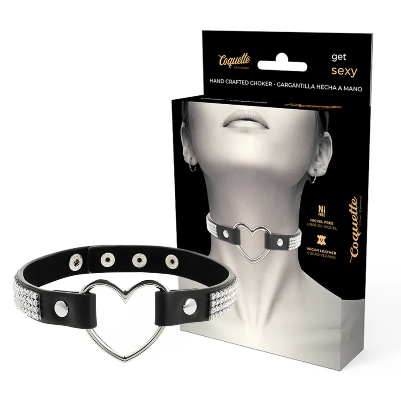 Coquette Chic Desire - Vegan Leather Choker with Heart