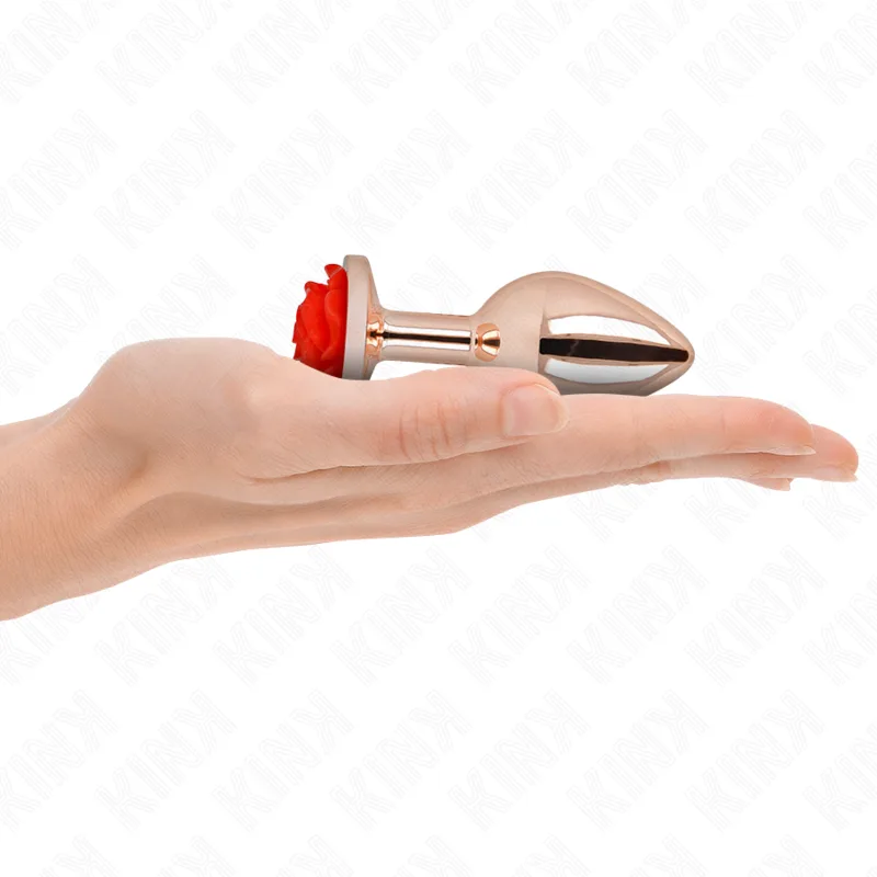 Kink - Plug Anal de Ouro Rosa com Rosa Vermelha M