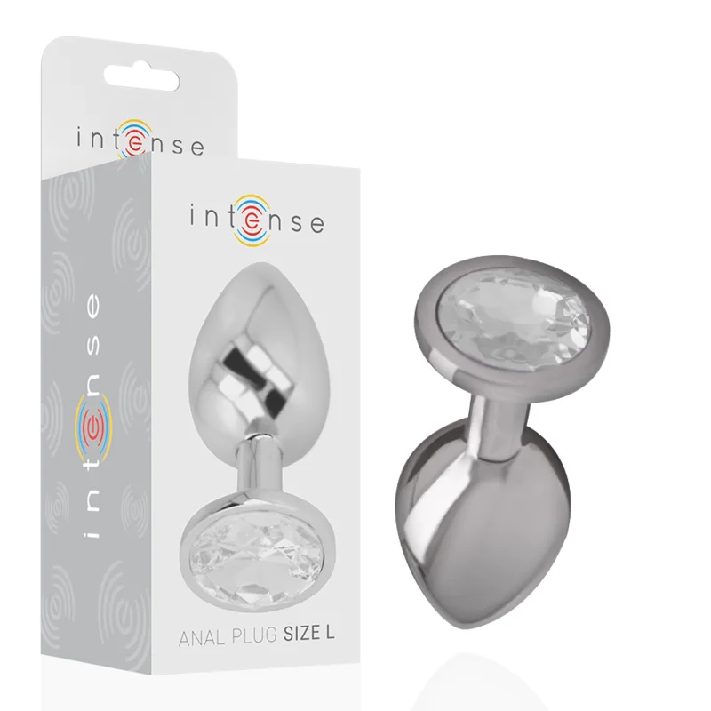 Intense - Plug Anal de Metal de Alumínio com Cristal Prata Tamanho L