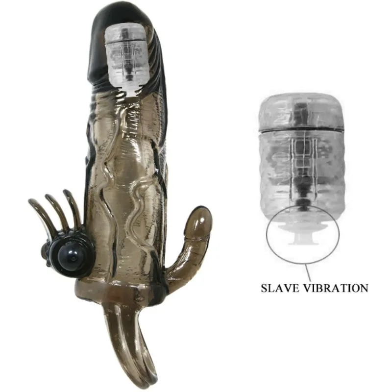 Baile - Capa para Pénis Brave Man com Estimulação Clitórica e Anal Dupla Bala Preta 16,5 cm