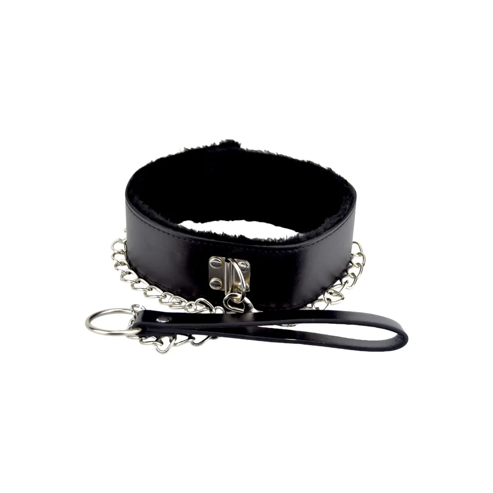 Bound to Please Coleira em Pelúcia com Trela Preto