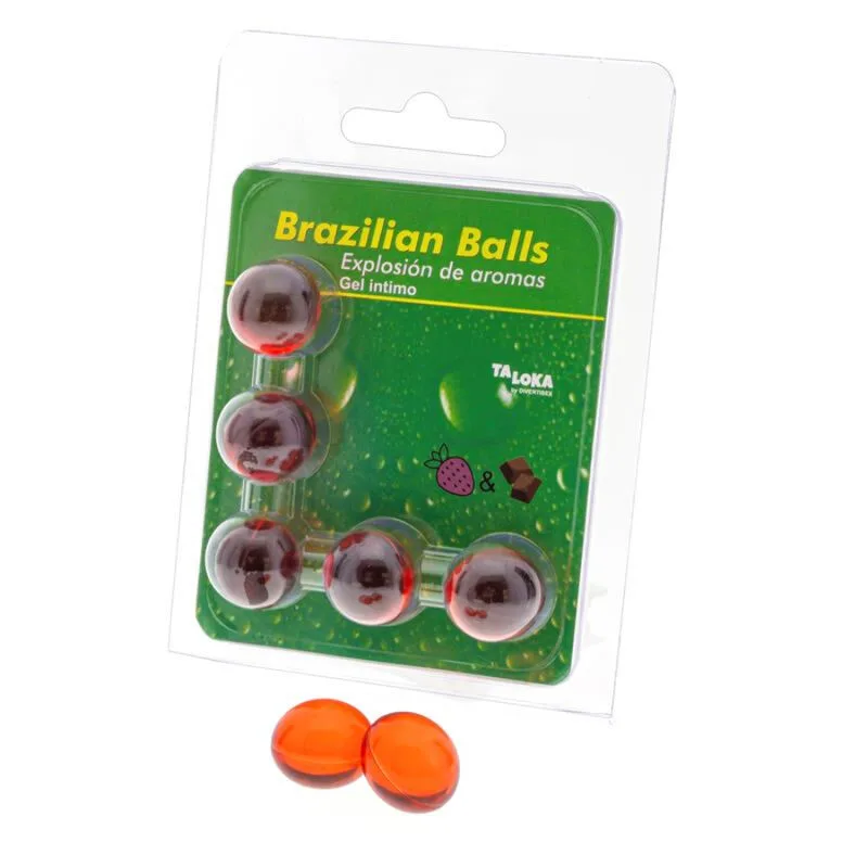Taloka - 5 Bolas Brasileiras de Morango e Chocolate Gel Íntimo