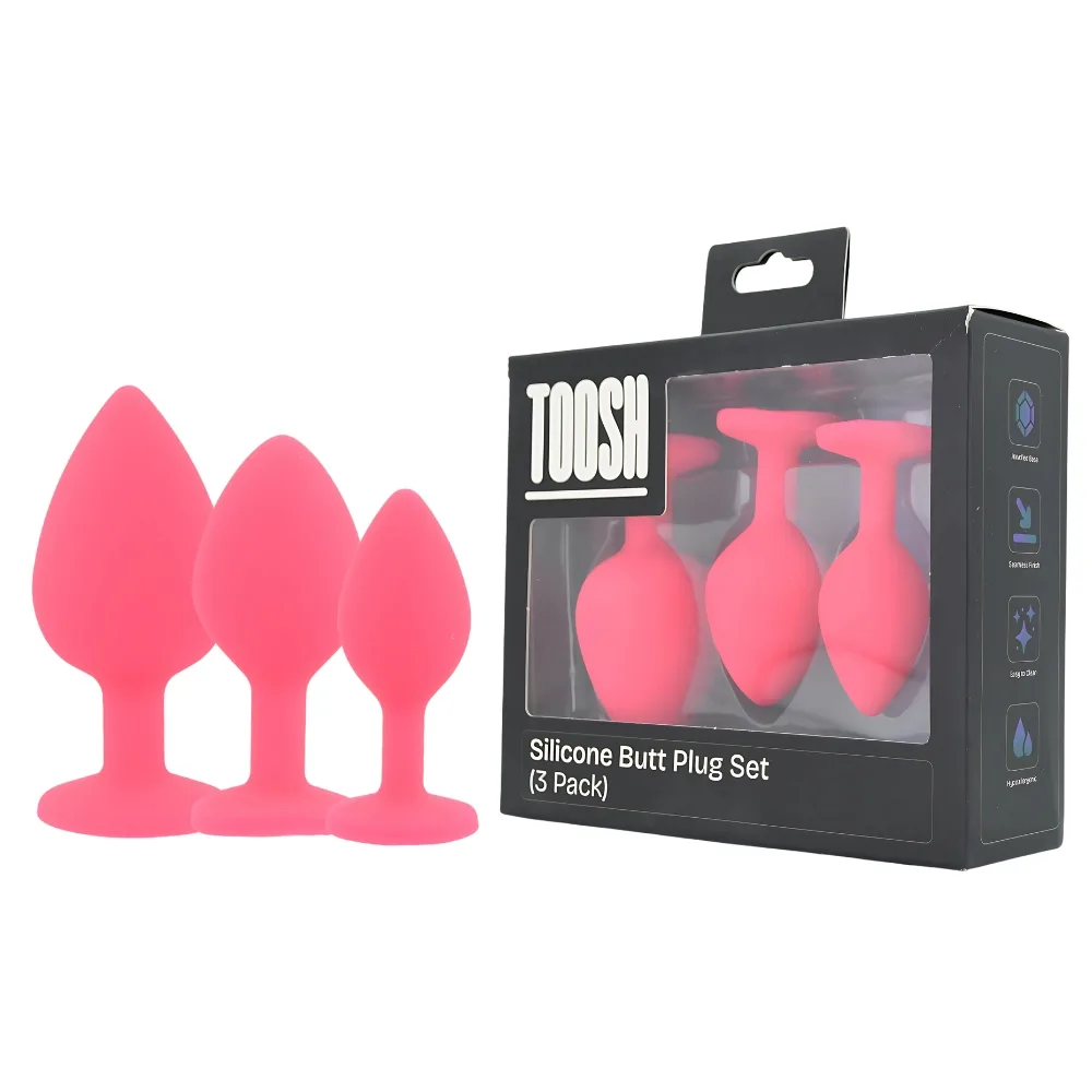 Toosh Plug Anal de Silicone Rosa Conjunto de 3 Pedra Transparente