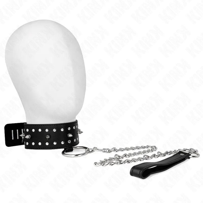 Kink - Colar com Trela 65 cm com Pregos Prata Modelo 1 Ajustável 36-43 cm X 5 cm