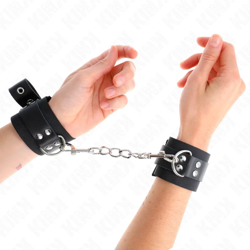 Kink - Punhos de Nylon Preto com Cinto de Couro Preto Ajustável 19-29 cm X 5,1 cm