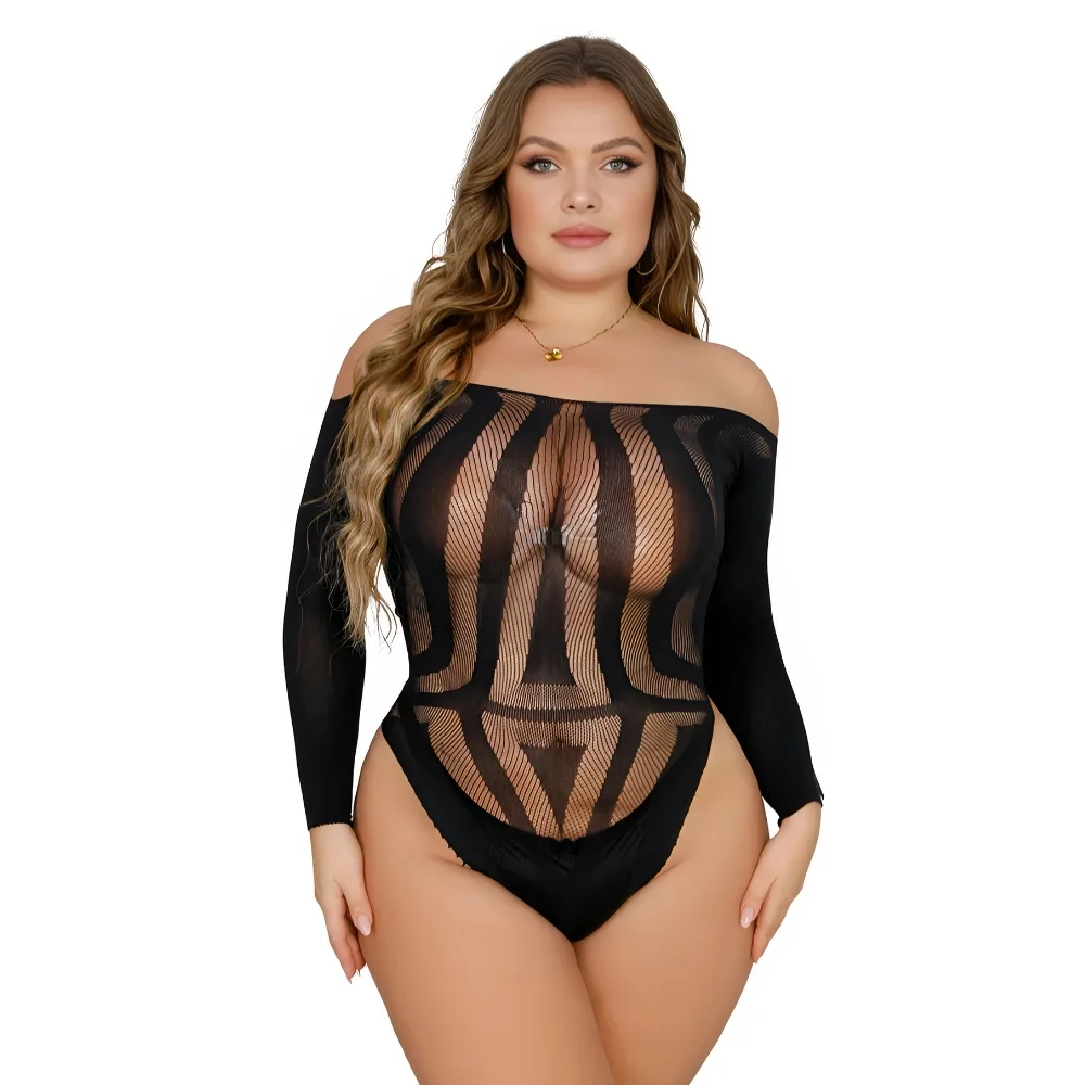 Lace by LJ Plus Size Body de Manga Comprida com Costas Recortadas