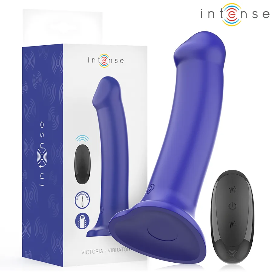 Intense - Vibrador Victoria com Ventosa 10 Vibrações Azul Escuro Controle Remoto