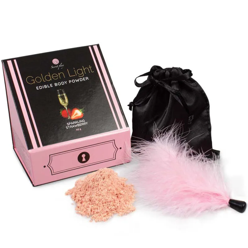 Secretplay - Kit Luz Dourada Espumante Pó Comestível de Morango e Pena