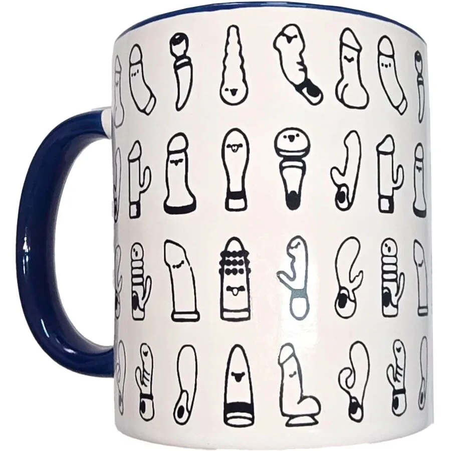 Diablo Picante - Caneca Vibradora Branca com Alça Azul 370 ml