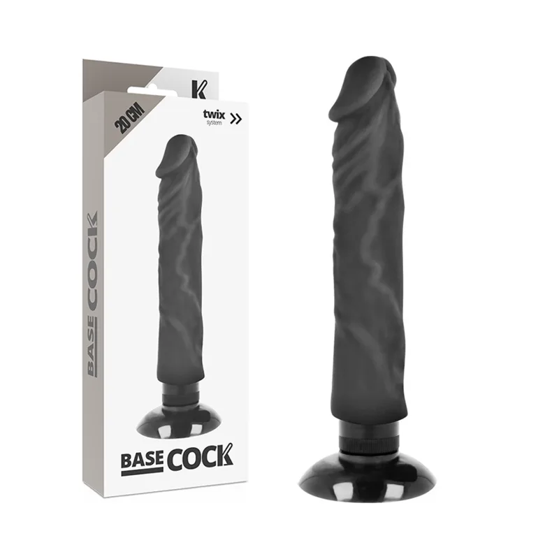 Basecock - Vibrador Realístico Basecock 2-1 Preto 20 cm -o- 4 cm