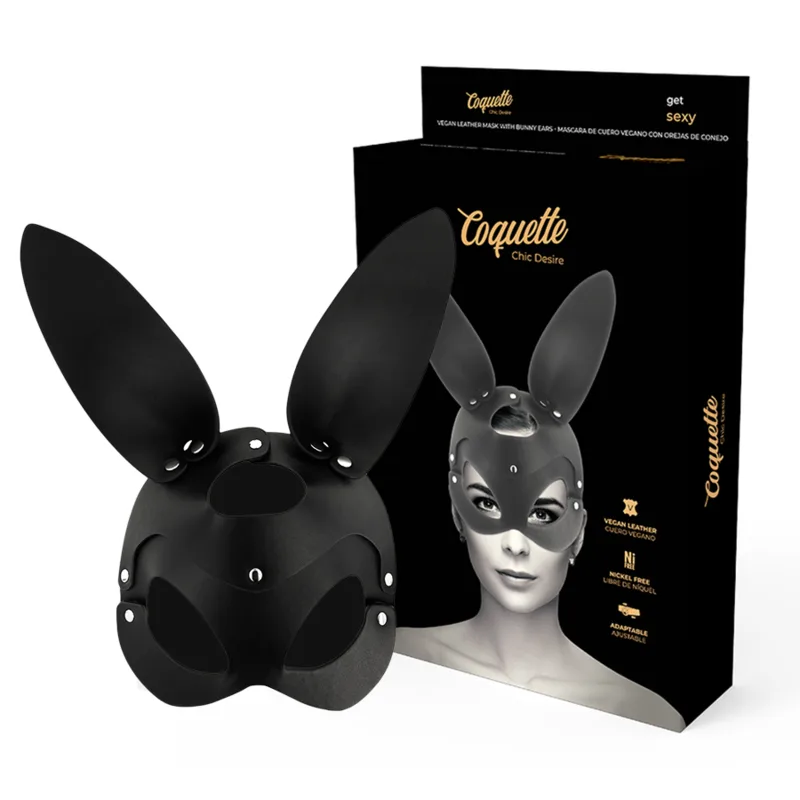 Coquette Chic Desire - Vegan Leather Mask with Bunny Ears