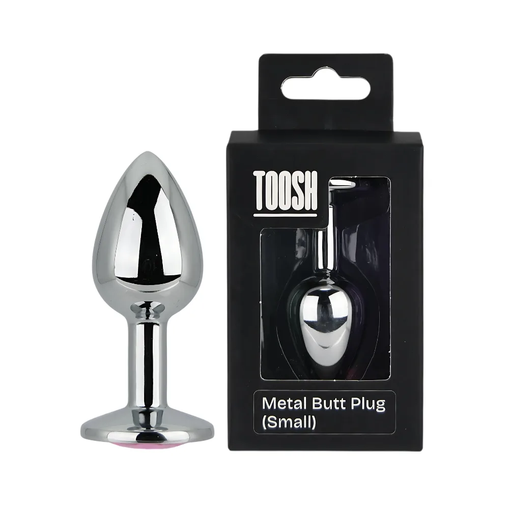 Toosh Plug Anal de Metal Prateado Pequeno Pedra Rosa