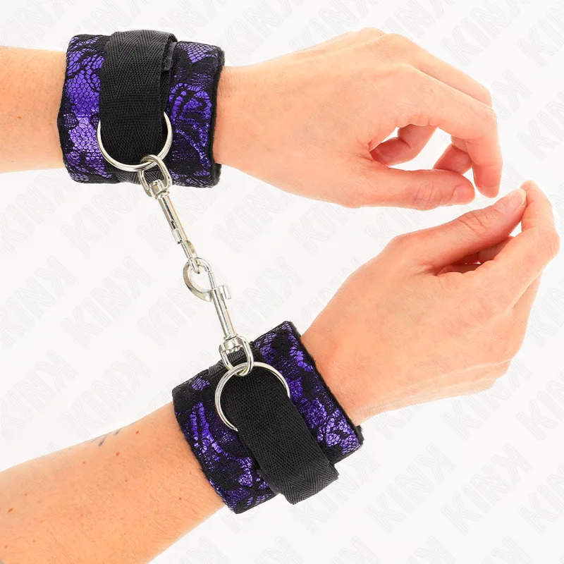 Kink - Punhos de Renda de Veludo Curto e Bind de Nylon Roxo / Preto 23 X 6,5 cm