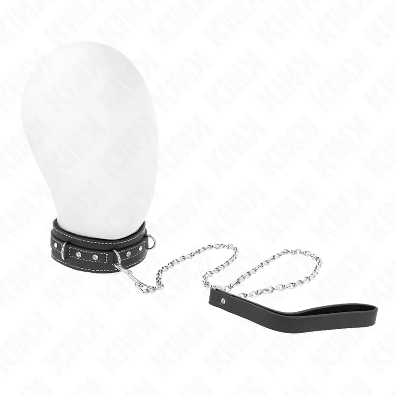 Kink - PVC Leather Necklace with Belt 105 cm Rhinestone Rivet 41.5 X 4 cm