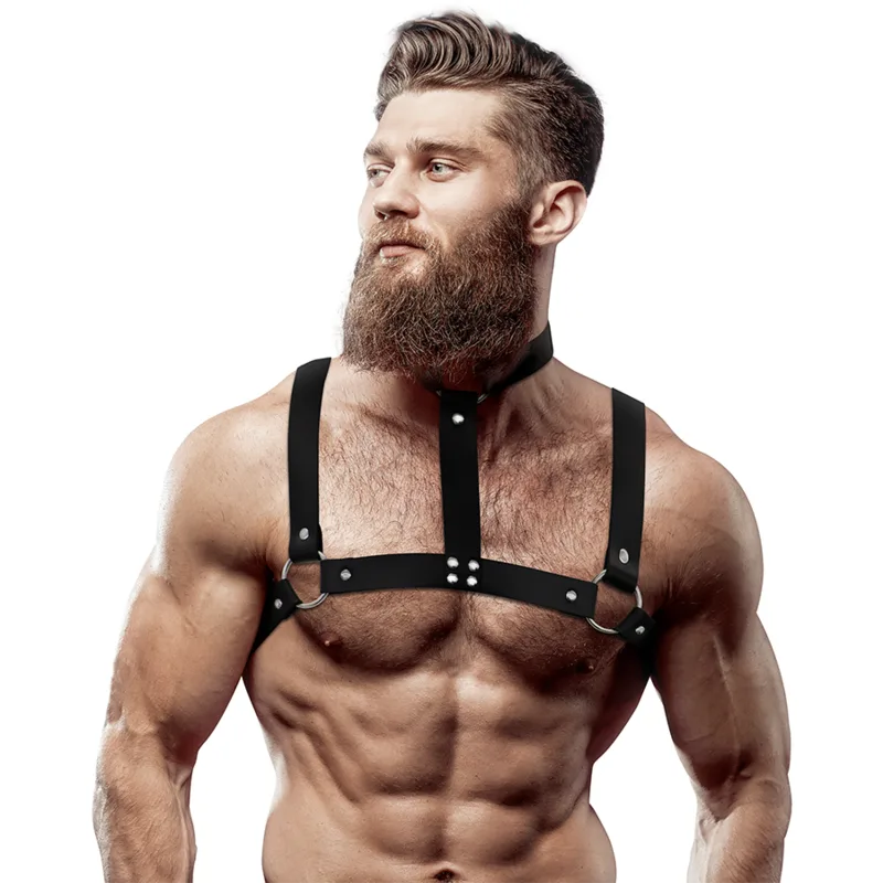 Fetish Submissive Attitude - Adjustable Eco-Leather Chest Harness with Necklace for Men