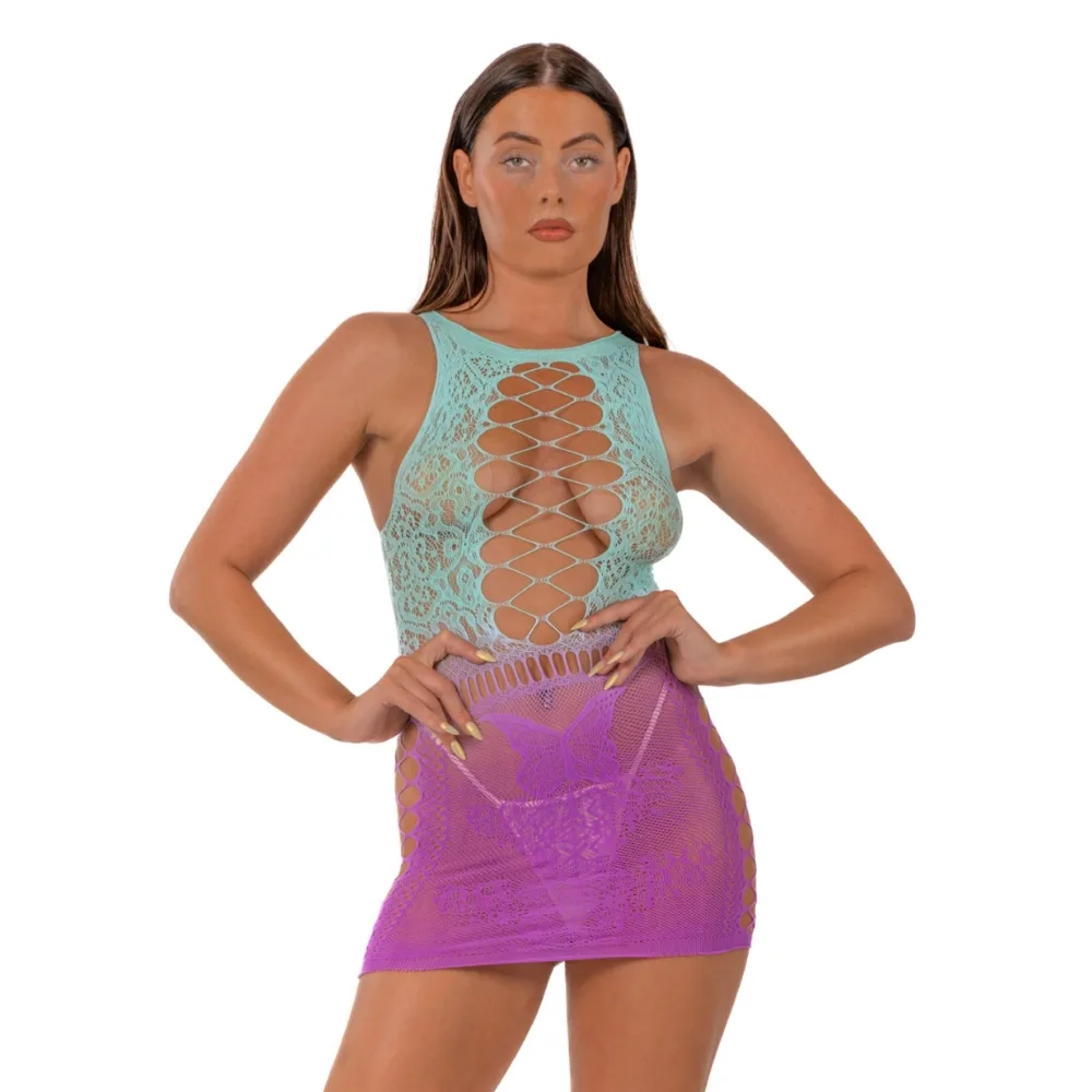 Lace by LJ Vestido Curto Ombré com Atilhos Falsos