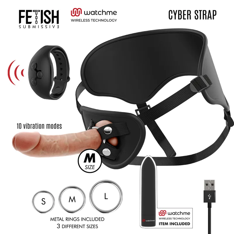 Fetish Submissive Cyber Strap - Arnês com Dildo e Bala Controle Remoto Tecnologia Watchme M