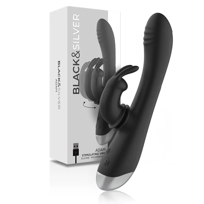 Preto&Silver - Dj. Estimulador de Coelho de Silicone Recarregável Adam Preto