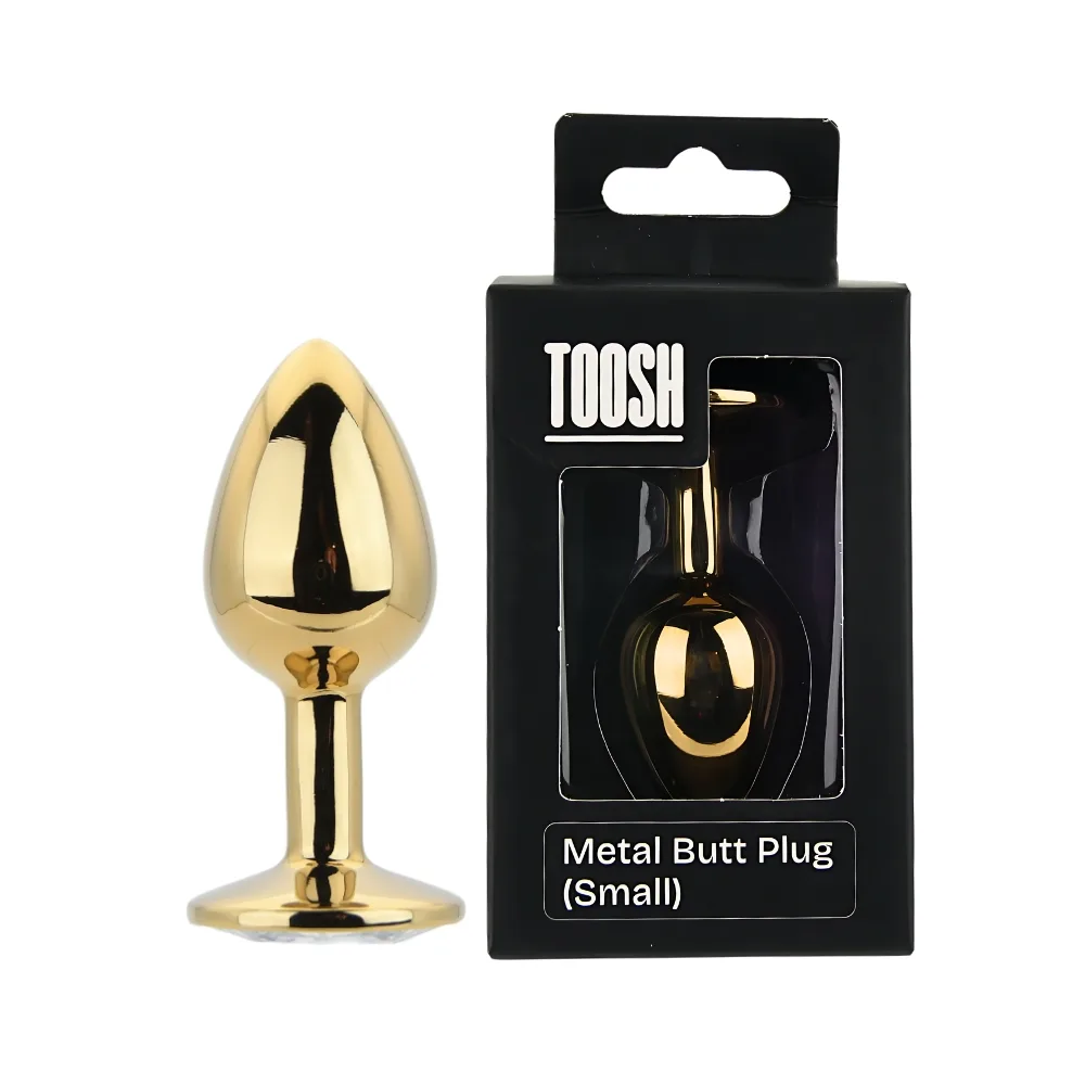 Toosh Plug Anal de Metal Dourado Pequeno Pedra Transparente
