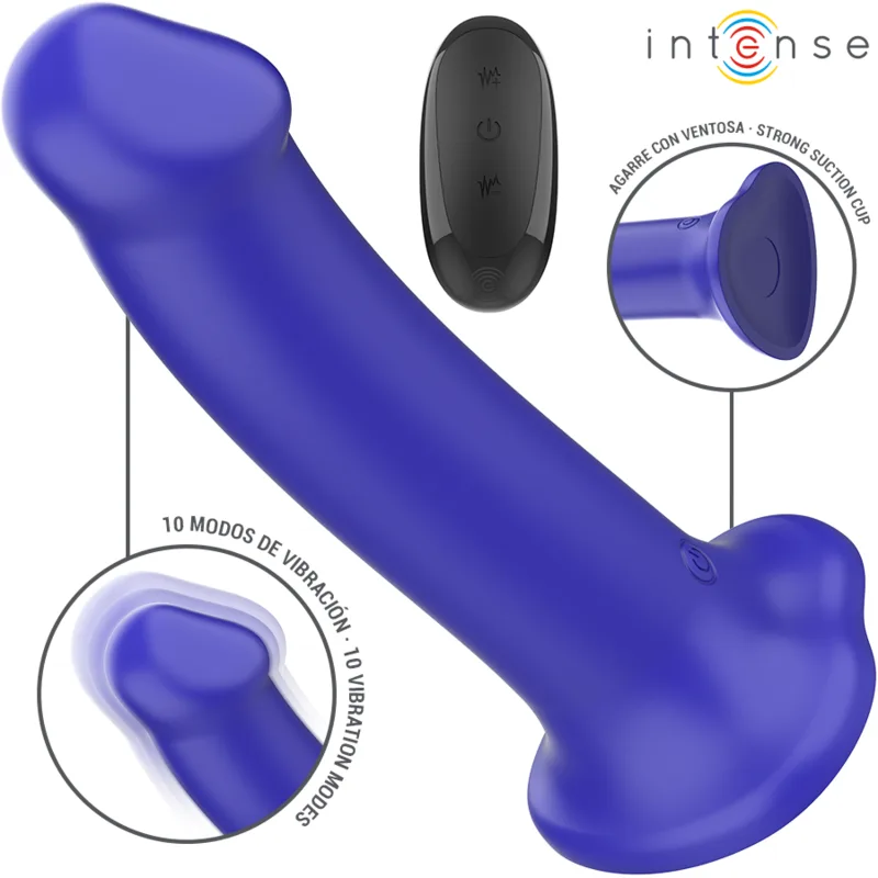 Intense - Victoria Vibrator with Suction Cup 10 Vibrations Dark Blue Remote Control