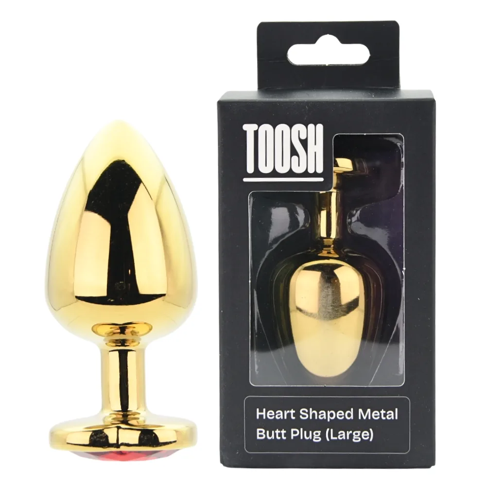 Toosh Plug em Forma de Coração Dourado com Pedra Vermelha Grande