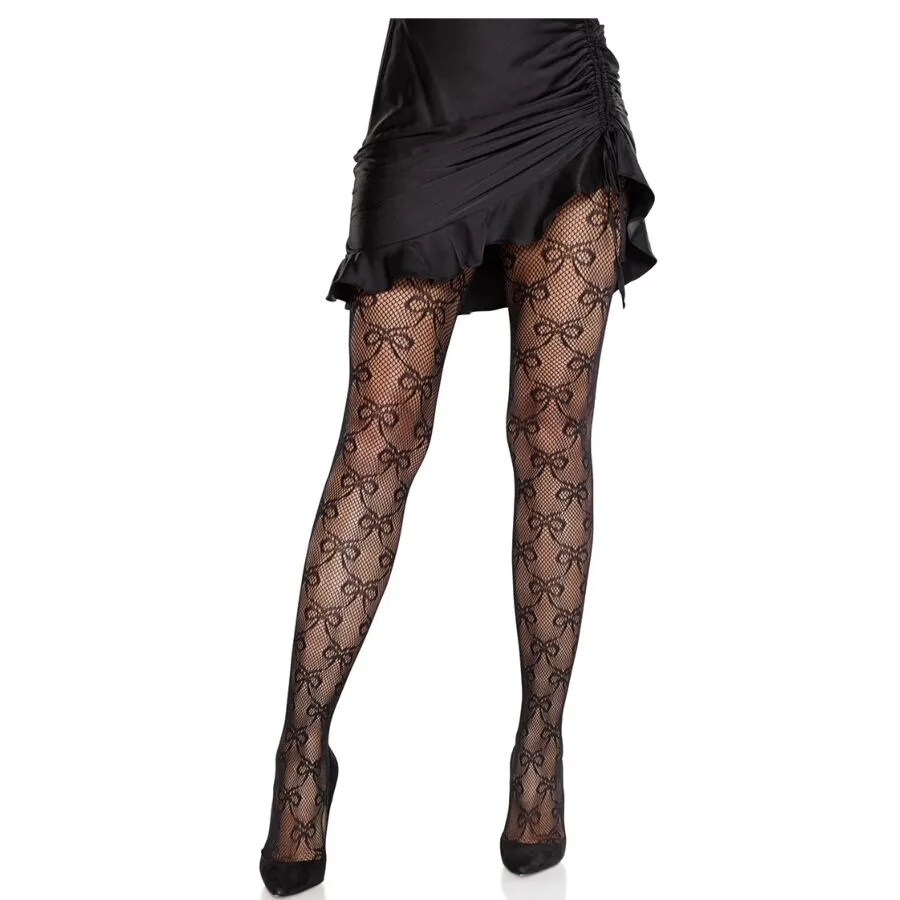 Leg Avenue - Meia-Calça Arrastão com Laço Preto