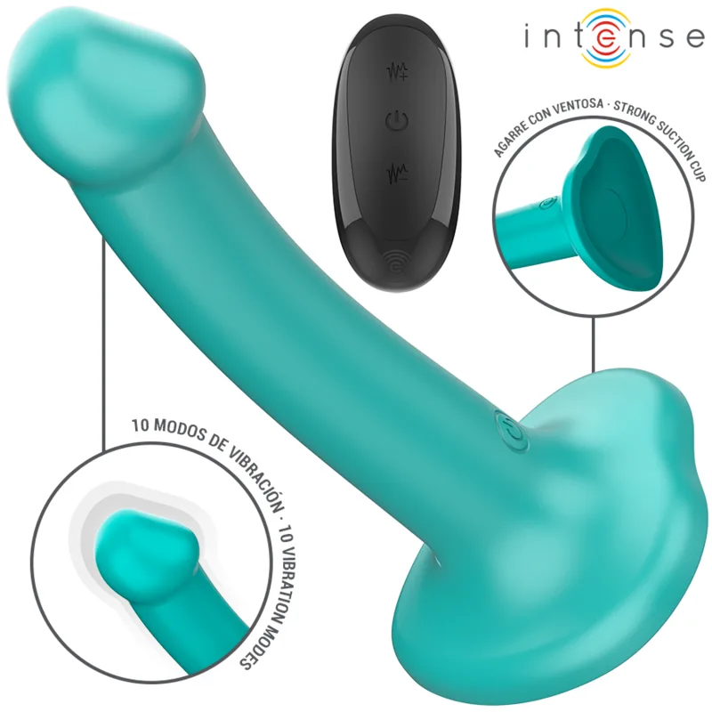 Intense - Vibrador Katie com Ventosa 10 Vibrações Controle Remoto Azul