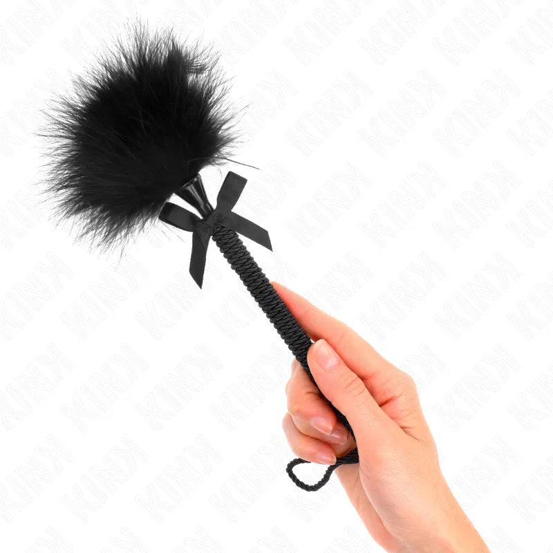 Kink - Varinha de Corda de Nylon com Penas de Cócegas e Laço Preto 25 cm