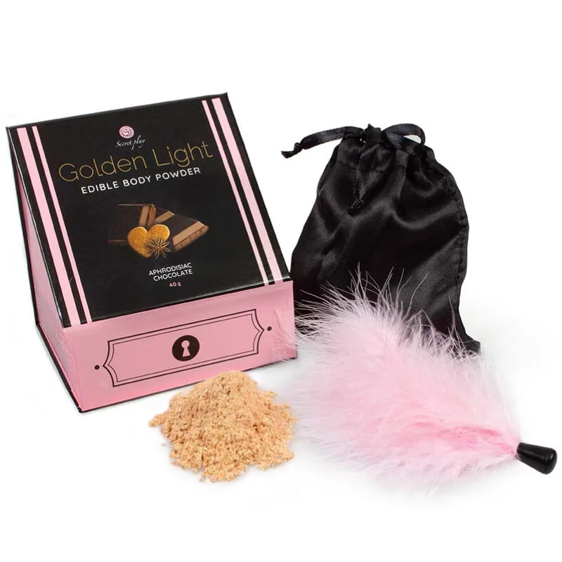 Secretplay - Kit Luz Dourada Pó Comestível e Penas de Chocolate Afrodisíaco