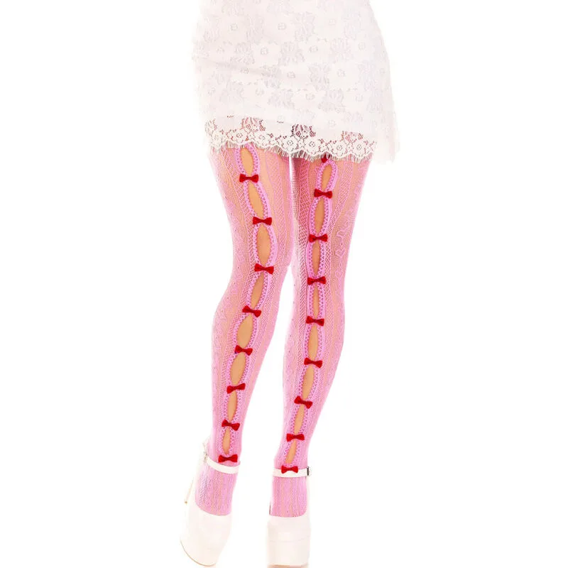 Leg Avenue - Stockings with Openings Heart & Bows Pink