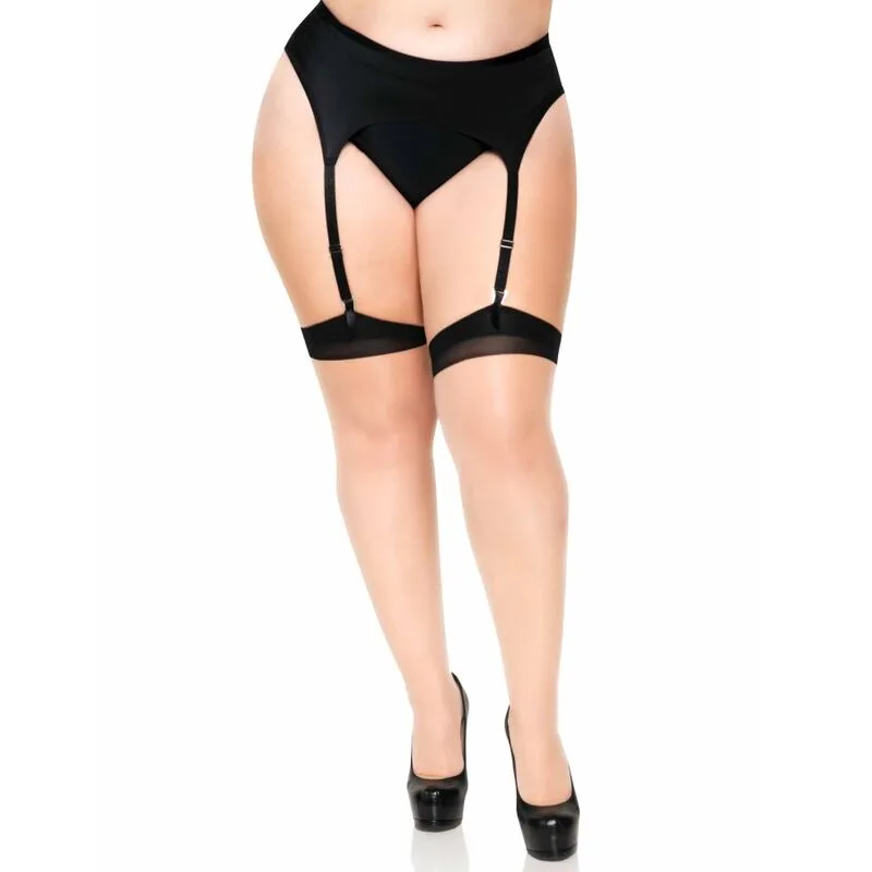 Leg Avenue - Plus Lycra Sheer 2 Tons Coxa Alta com Costura Traseira e Salto Cubano
