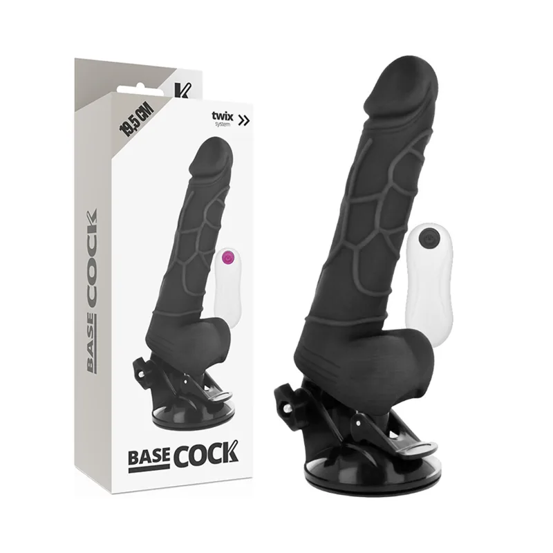 Basecock - Realistic Vibrator Remote Control Black with Testicles 19.5 cm -O- 4 cm