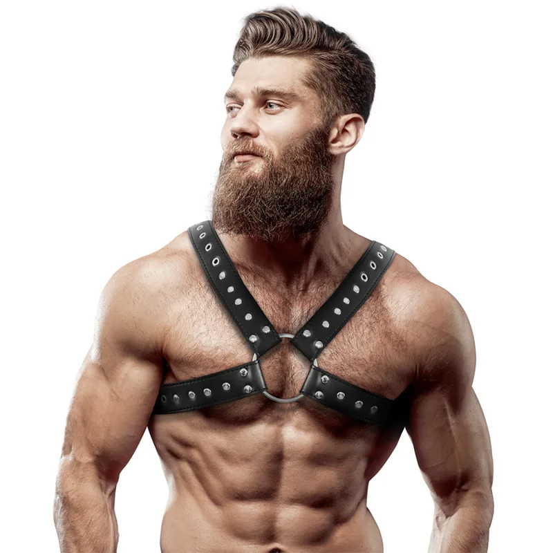 Fetish Submissive Attitude - Arnês de Peitoral de Couro Ecológico Cruzado para Homens com Tachas