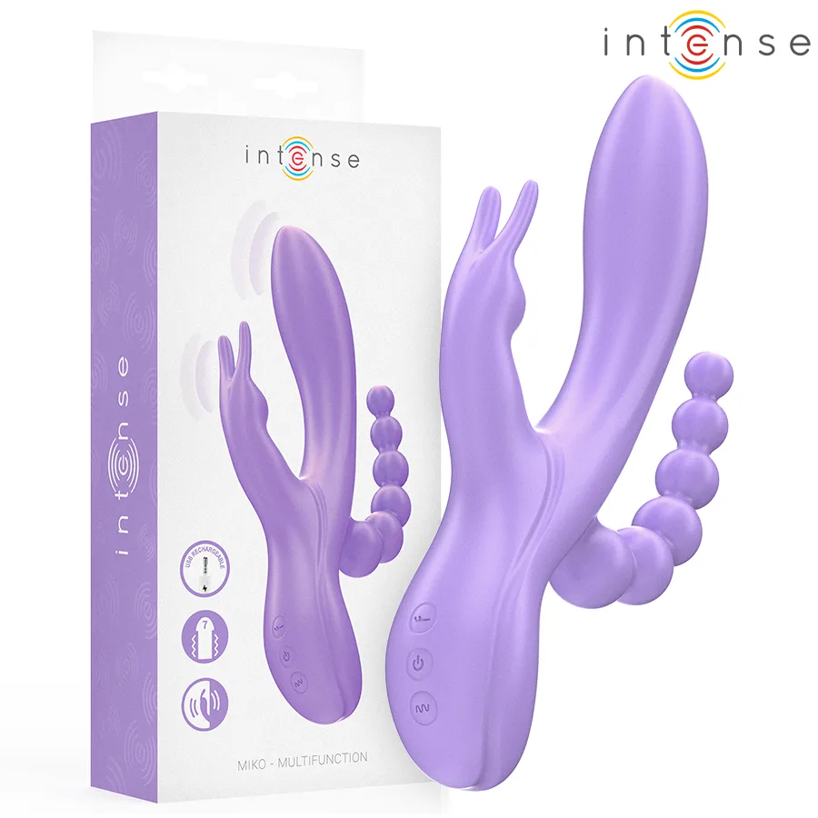 Intense - Miko Triplo Vibrador Coelho & Estimulador & Anal 7 Vibrações Roxo