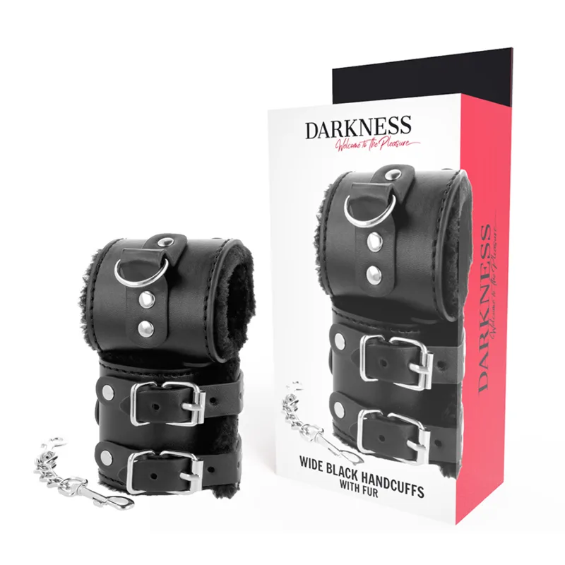 Darkness - Algemas de Couro Ajustveis Pretas com Forro