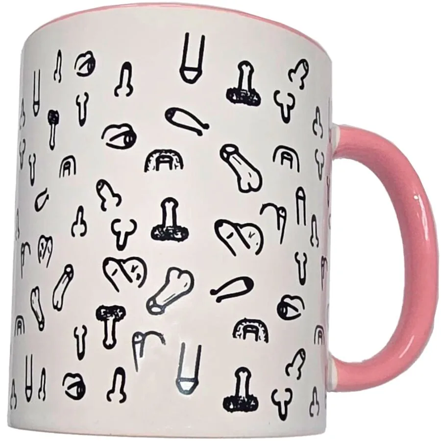 Diablo Picante - Caneca Pénis Branca com Alça Rosa 370 M