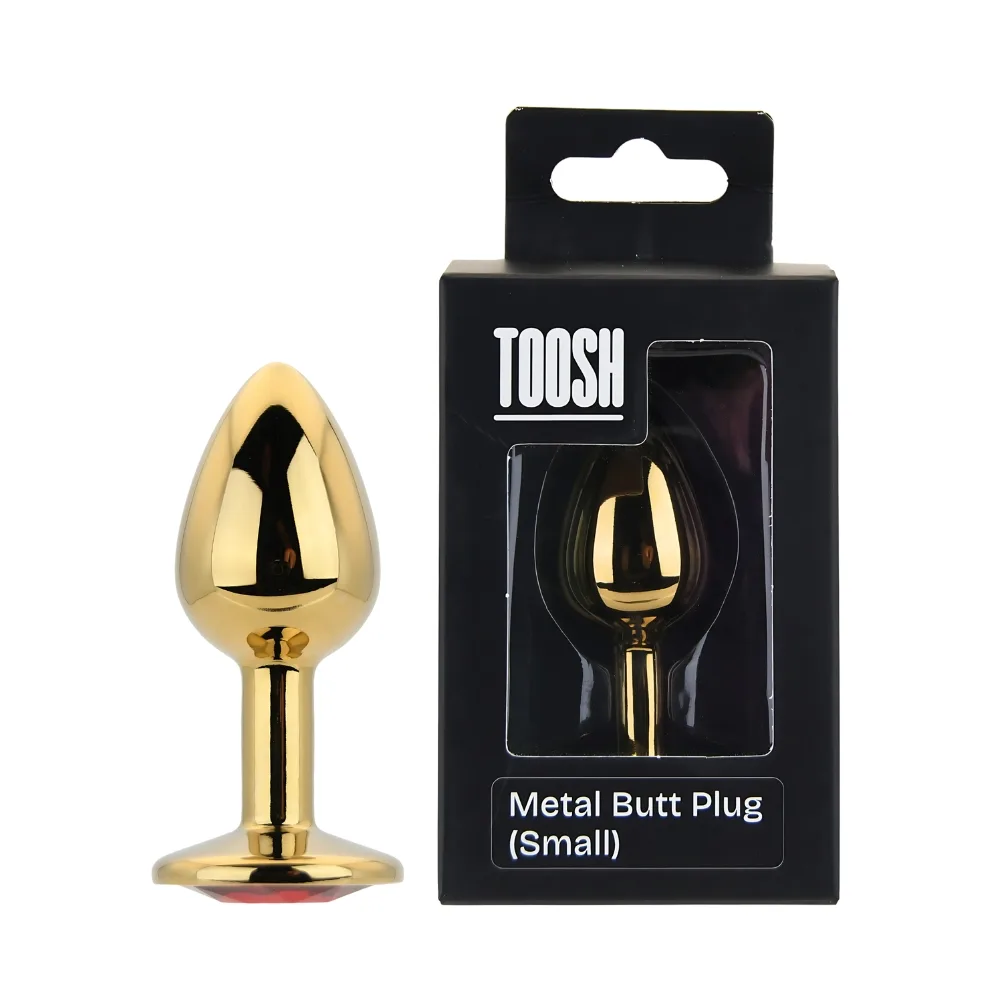 Toosh Plug Anal de Metal Dourado Pequeno Pedra Vermelha