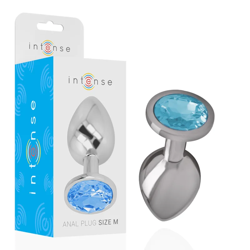 Intense - Plug Anal de Metal de Alumínio com Vidro Azul Tamanho M