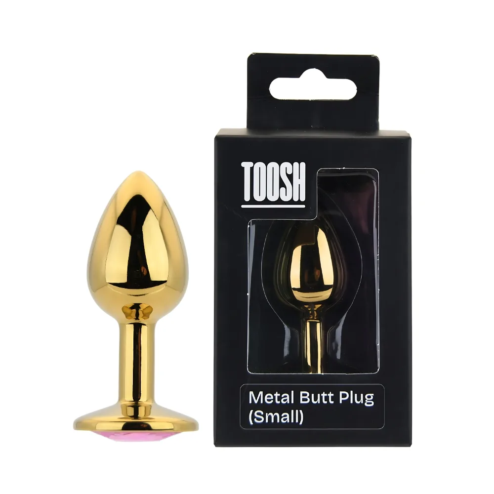 Toosh Plug Anal de Metal Dourado Pequeno Pedra Rosa