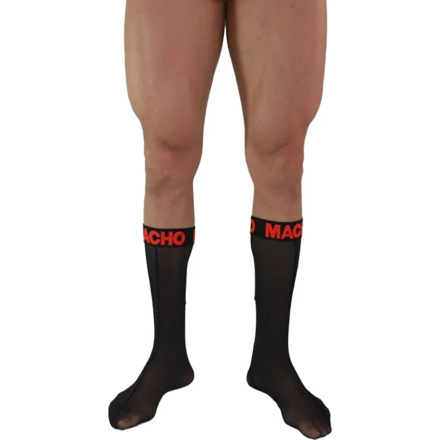 Macho - Meias Finas Tamanho Único Preto/Vermelho