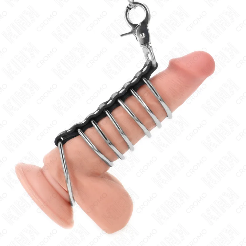 Kink - 7 Anéis de Metal de 3,8 cm a 5 cm Conectados com Couro e Corrente de Metal 100 cm