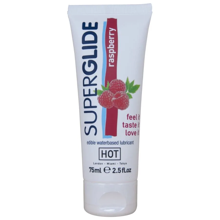 Hot - Superglide Lubrificante Comestível À Base de Água com Sabor Framboesa 75 ml